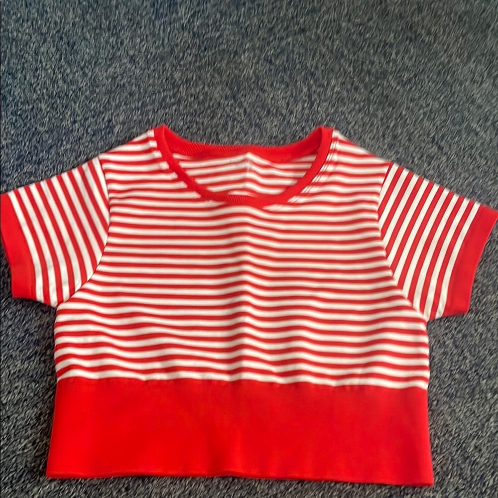 Red Striped Cropped Athletic Shirt